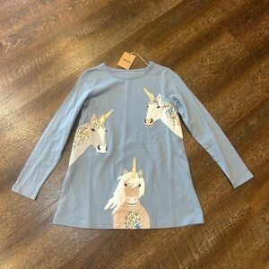 SOLD Mini Boden Blue Unicorn Long Sleeve Tee